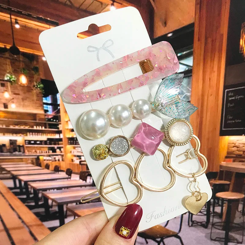 2022 Pearl Crystal Acrylic Hair Clips Set for Women Retro Geometric Barrettes Hairpin Girl Hair Accessories Fashion Jewelry