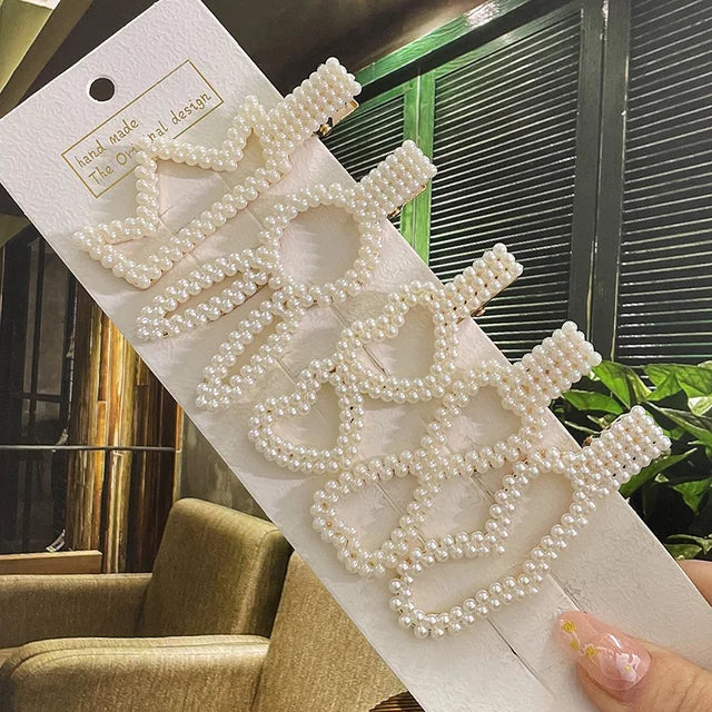 1 Set Flower Pearl Hair Clips For Women Fashion Acrylic Hairpins Hairgrips New Girl Hair Accessories Geometric Barrettes Jewelry