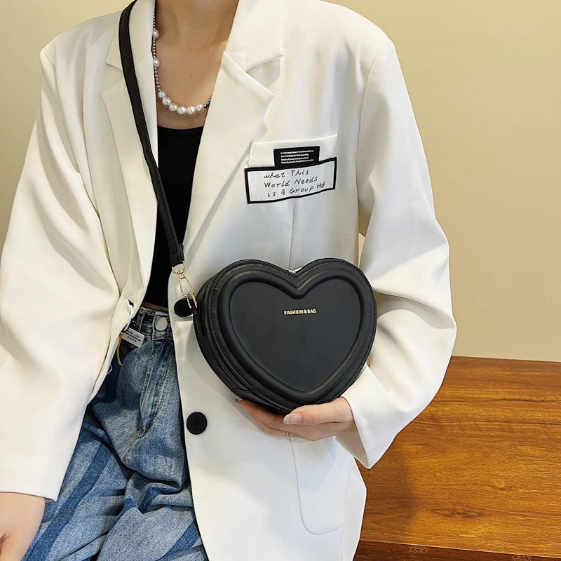 Fashion Heart Shaped Candy Color Small Shoulde Sling Bag For Girl PU Leather Zipper Women Casual Crossbody Bag