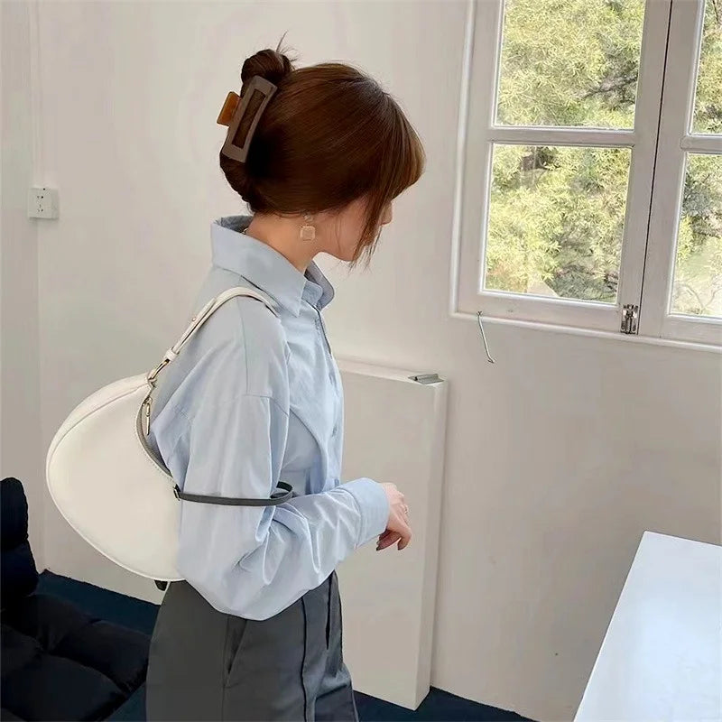 Women's Clutch Handbags Fashion Solid Color PU Leather Underarm Shoulder Bag Female Bag