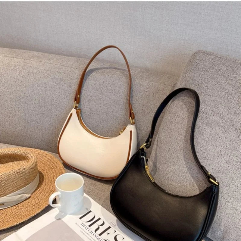 Women's Clutch Handbags Fashion Solid Color PU Leather Underarm Shoulder Bag Female Bag