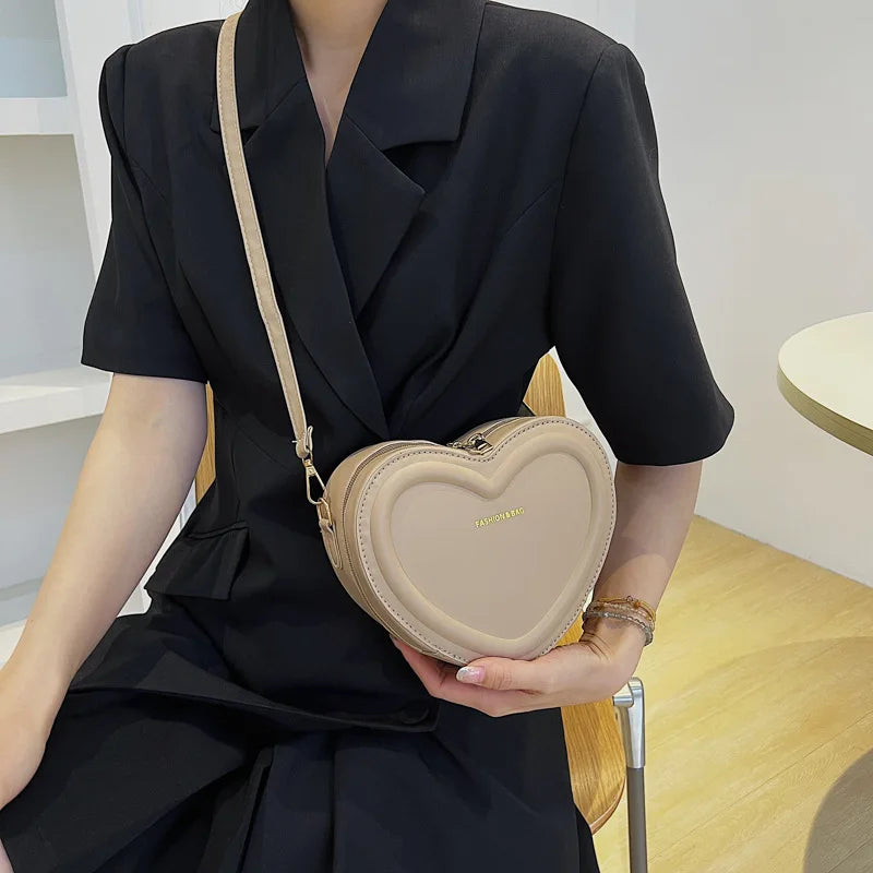 Fashion Heart Shaped Candy Color Small Shoulde Sling Bag For Girl PU Leather Zipper Women Casual Crossbody Bag