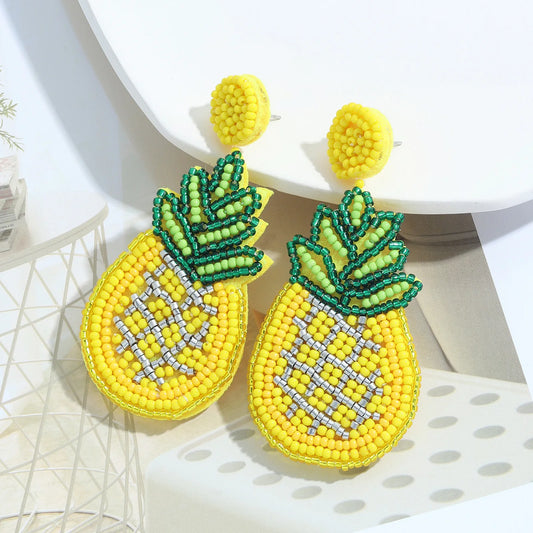 Bohemian Pineapple Big Drop Earrings for Women Girls Handmade Beads Fruit Shape Statement Earring Summer Beach Jewelry Gifts