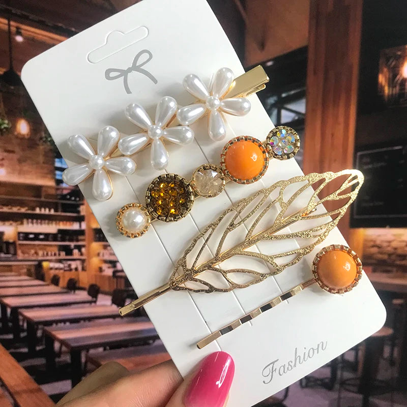 2022 Pearl Crystal Acrylic Hair Clips Set for Women Retro Geometric Barrettes Hairpin Girl Hair Accessories Fashion Jewelry
