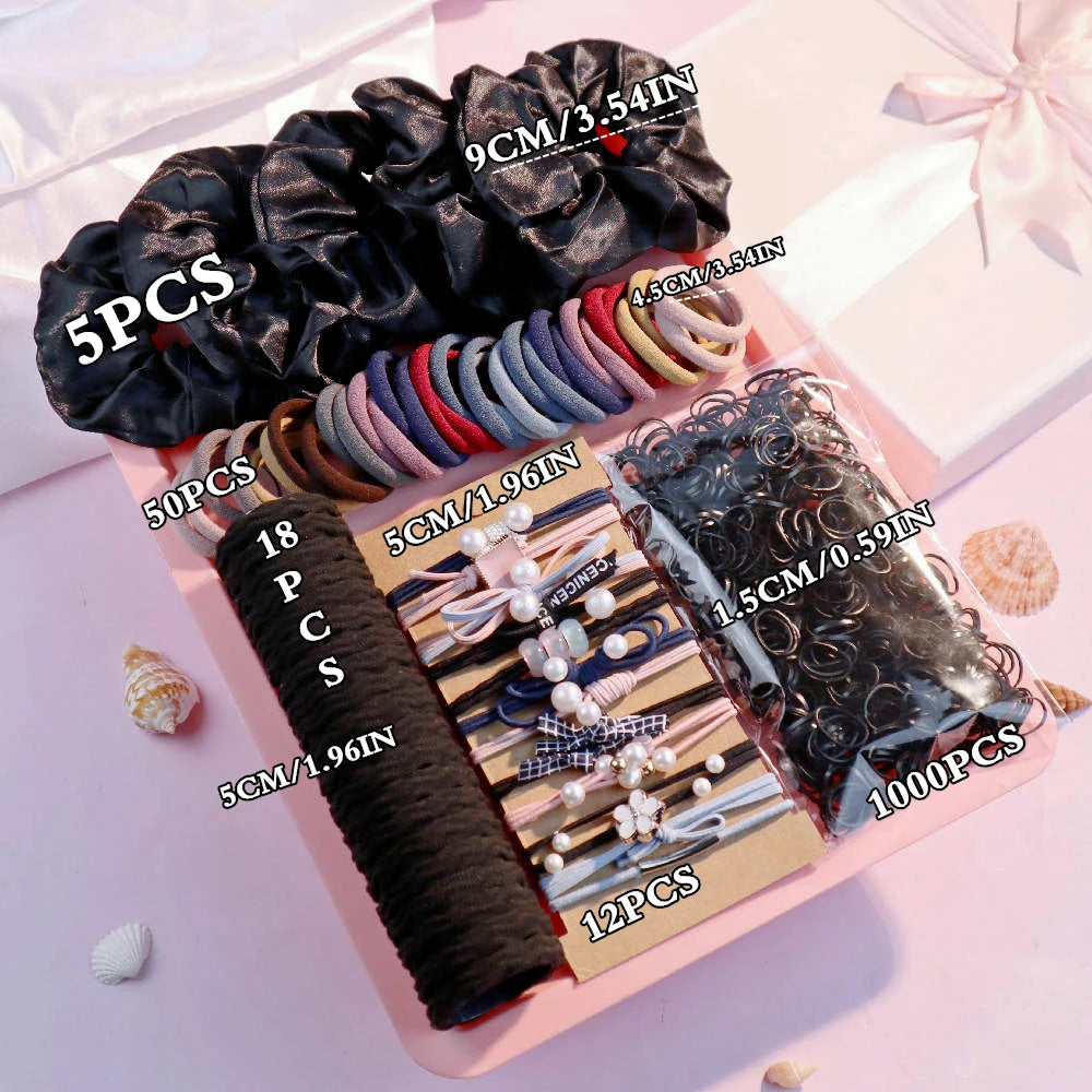 1085PCS Dark Hair Accessories for Woman Set Seamless Ponytail Holders Variety Hair Scrunchies HairBands Scrunchy Hair Ties