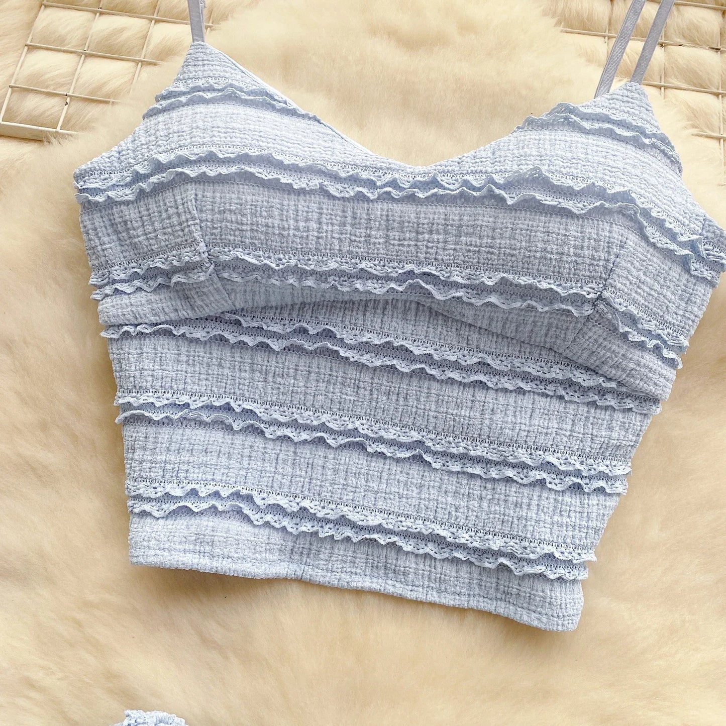 2024 Sweet Ruched Two Pieces Sets V Neck Strap Crop Tops+Short Pleated Skirt Women Korean Style Chic Summer Beachwear Suits