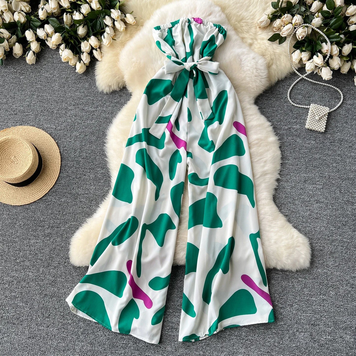 Women's Jumpsuit Elegant Sexy Suspender Printed Jumpsuits Casual Hip Waist Overalls Romper For Women Spring Summer 2024