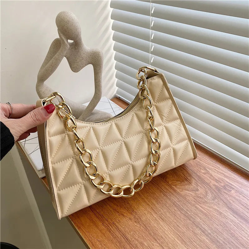 Women'S Shoulder Bag New Solid Color Trend Underarm Bag Chain Handbag Female Fashion Texture Shopping Bag