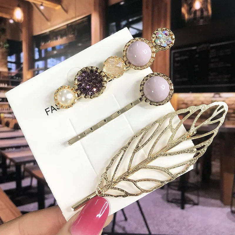 2022 Pearl Crystal Acrylic Hair Clips Set for Women Retro Geometric Barrettes Hairpin Girl Hair Accessories Fashion Jewelry