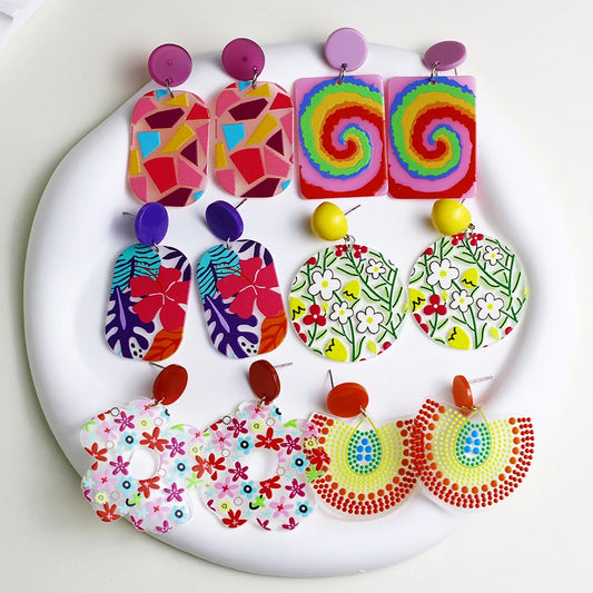 2024 New Spring Colorful Flower Earrings For Women Aesthetic Cactus Plant Acrylic Drop Dangle Earrings Designer Jewelry