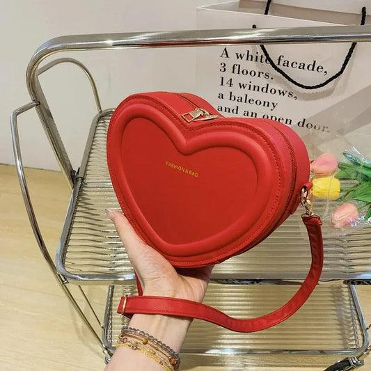 Fashion Heart Shaped Candy Color Small Shoulde Sling Bag For Girl PU Leather Zipper Women Casual Crossbody Bag