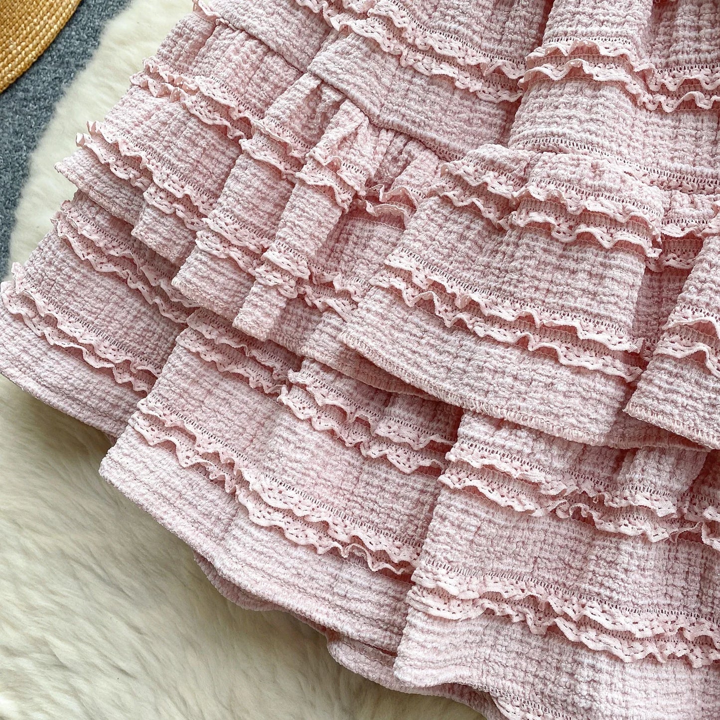 2024 Sweet Ruched Two Pieces Sets V Neck Strap Crop Tops+Short Pleated Skirt Women Korean Style Chic Summer Beachwear Suits