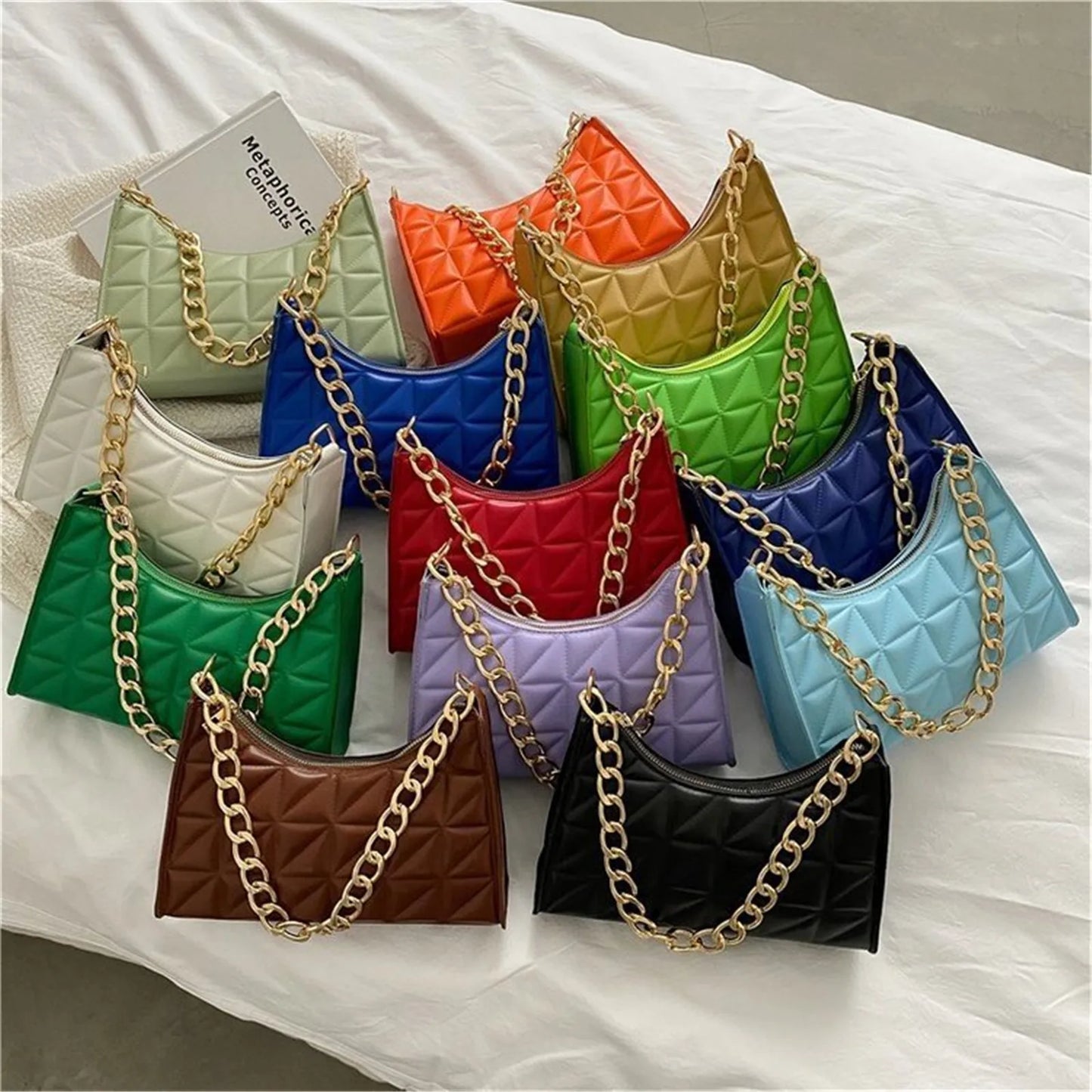 Women'S Shoulder Bag New Solid Color Trend Underarm Bag Chain Handbag Female Fashion Texture Shopping Bag