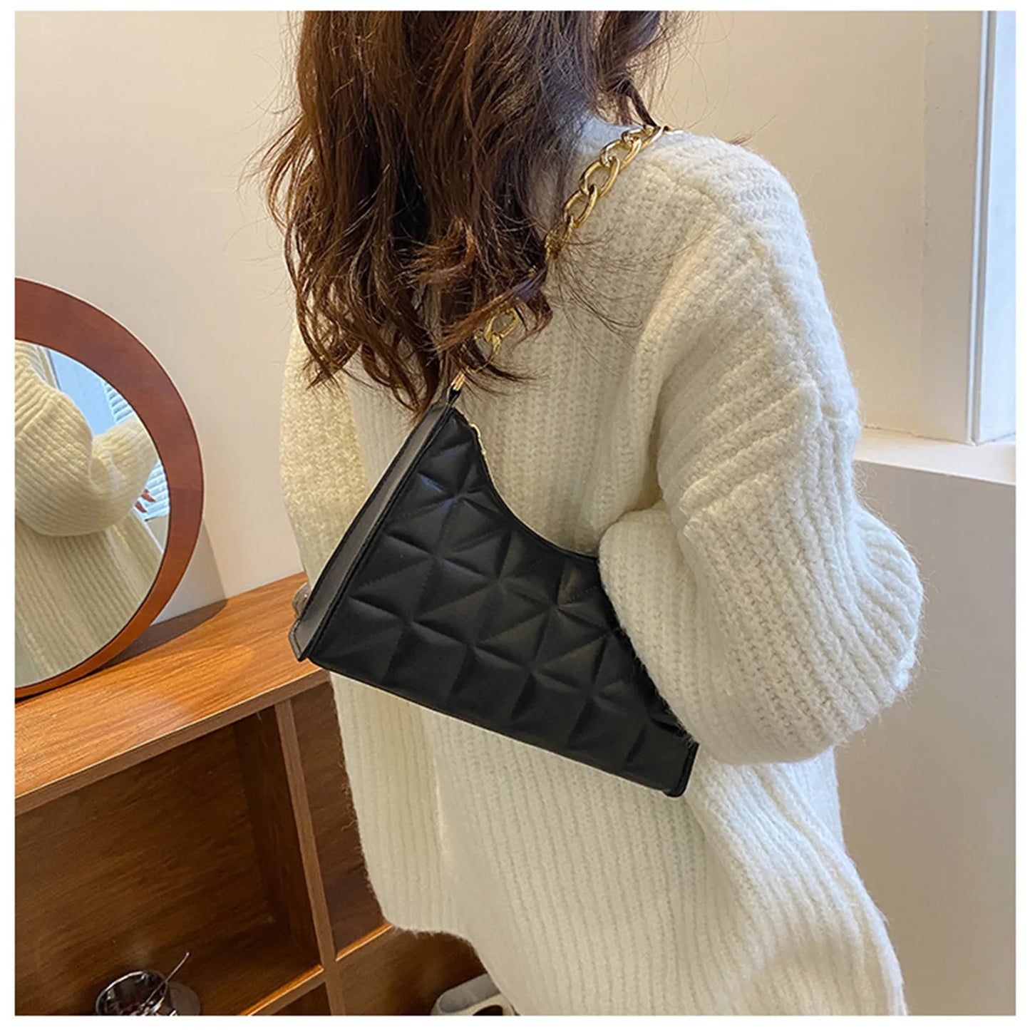 Women'S Shoulder Bag New Solid Color Trend Underarm Bag Chain Handbag Female Fashion Texture Shopping Bag