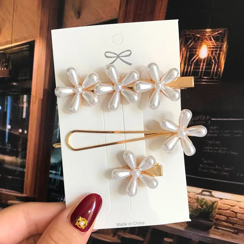 1 Set Flower Pearl Hair Clips For Women Fashion Acrylic Hairpins Hairgrips New Girl Hair Accessories Geometric Barrettes Jewelry