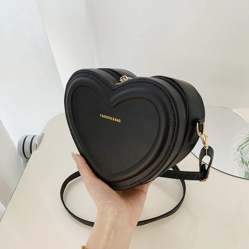 Fashion Heart Shaped Candy Color Small Shoulde Sling Bag For Girl PU Leather Zipper Women Casual Crossbody Bag