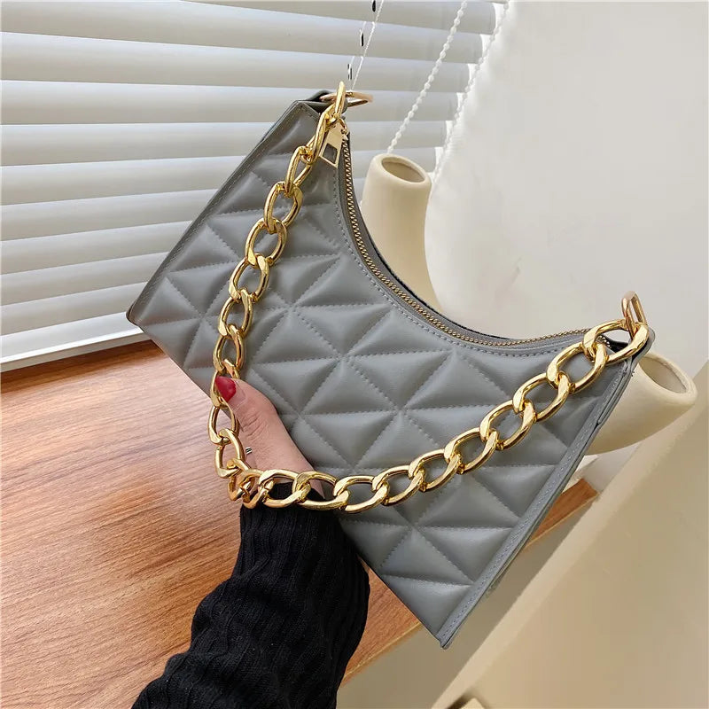 Women'S Shoulder Bag New Solid Color Trend Underarm Bag Chain Handbag Female Fashion Texture Shopping Bag