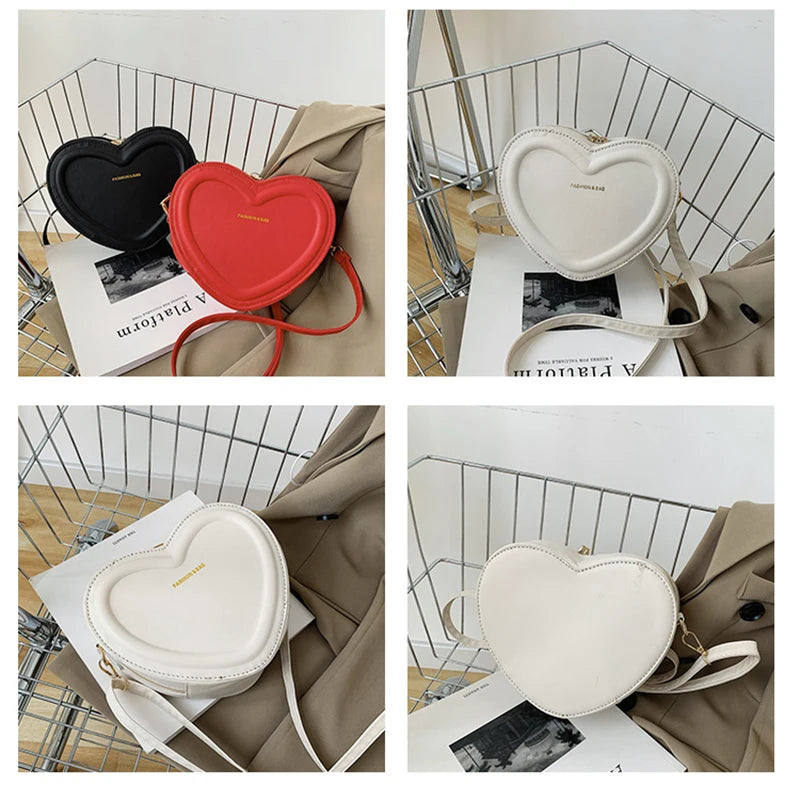 Fashion Heart Shaped Candy Color Small Shoulde Sling Bag For Girl PU Leather Zipper Women Casual Crossbody Bag