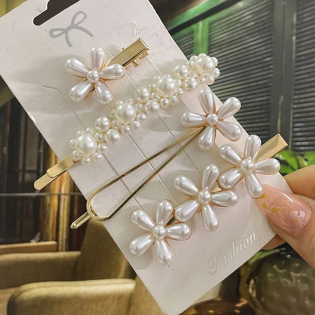 1 Set Flower Pearl Hair Clips For Women Fashion Acrylic Hairpins Hairgrips New Girl Hair Accessories Geometric Barrettes Jewelry
