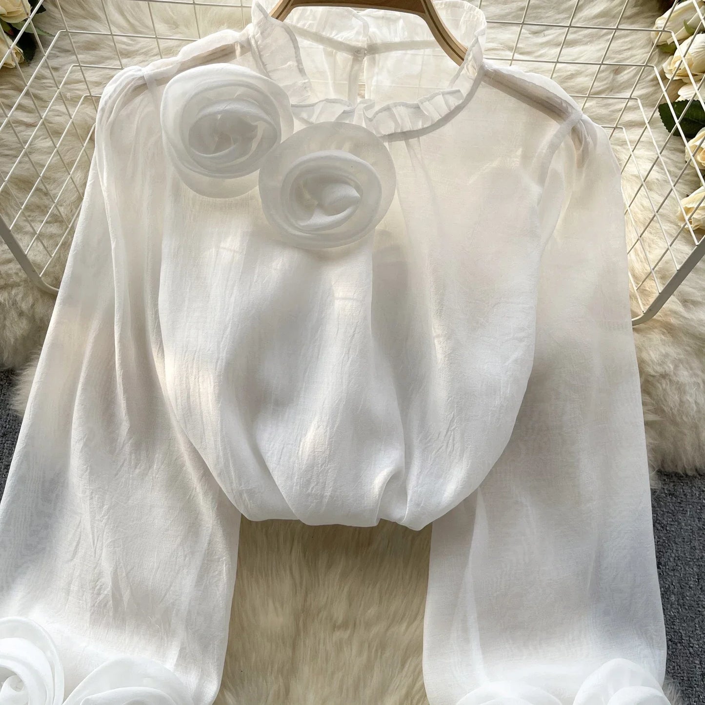 Ruffle Chiffon Blouse Summer Women Lantern Sleeve Fashion Slim Loose Vacation Ladies Y2K Casual Chic Tops