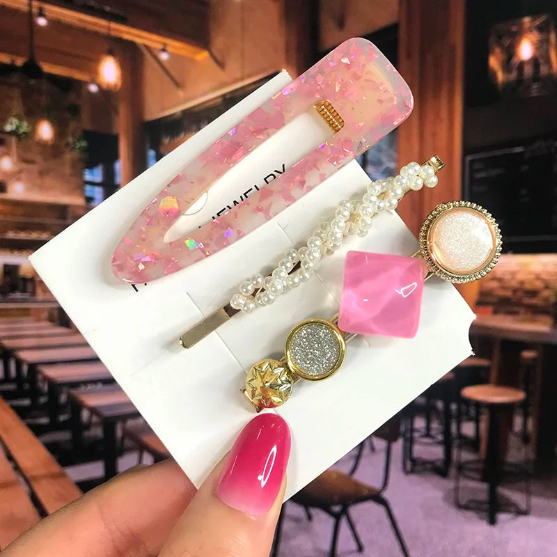 2022 Pearl Crystal Acrylic Hair Clips Set for Women Retro Geometric Barrettes Hairpin Girl Hair Accessories Fashion Jewelry