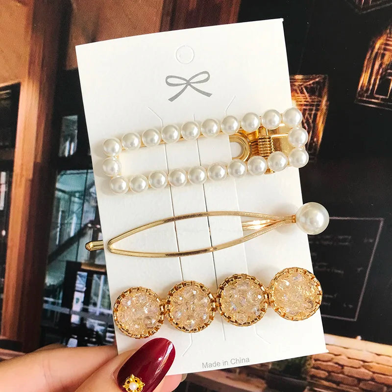 1 Set Flower Pearl Hair Clips For Women Fashion Acrylic Hairpins Hairgrips New Girl Hair Accessories Geometric Barrettes Jewelry