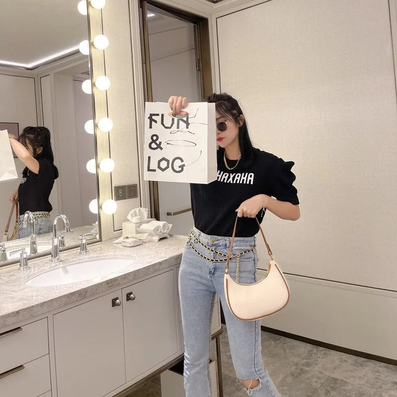 Women's Clutch Handbags Fashion Solid Color PU Leather Underarm Shoulder Bag Female Bag
