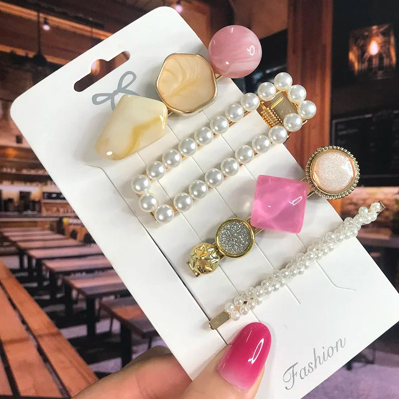 2022 Pearl Crystal Acrylic Hair Clips Set for Women Retro Geometric Barrettes Hairpin Girl Hair Accessories Fashion Jewelry