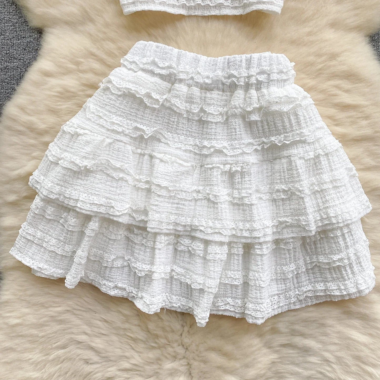 2024 Sweet Ruched Two Pieces Sets V Neck Strap Crop Tops+Short Pleated Skirt Women Korean Style Chic Summer Beachwear Suits