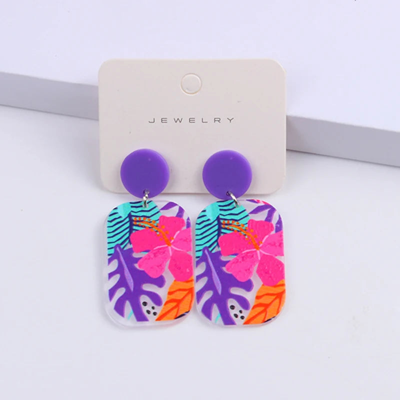 2024 New Spring Colorful Flower Earrings For Women Aesthetic Cactus Plant Acrylic Drop Dangle Earrings Designer Jewelry