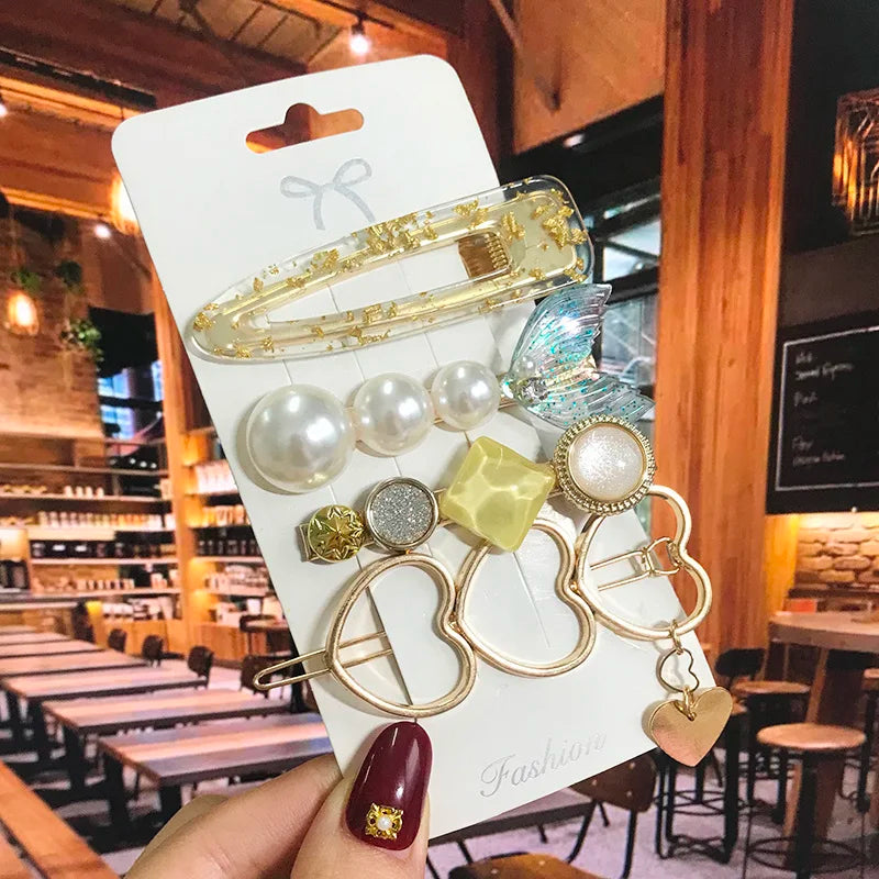 2022 Pearl Crystal Acrylic Hair Clips Set for Women Retro Geometric Barrettes Hairpin Girl Hair Accessories Fashion Jewelry