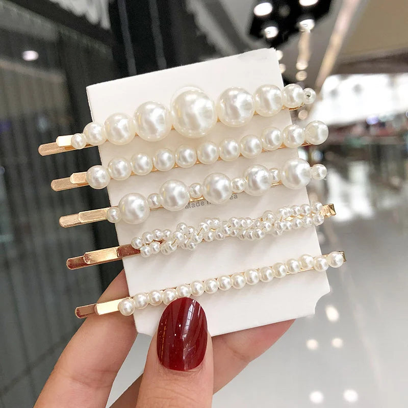 1 Set Flower Pearl Hair Clips For Women Fashion Acrylic Hairpins Hairgrips New Girl Hair Accessories Geometric Barrettes Jewelry
