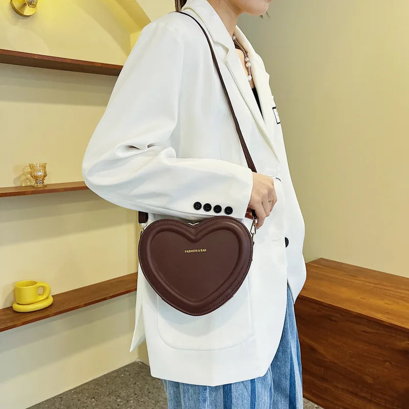 Fashion Heart Shaped Candy Color Small Shoulde Sling Bag For Girl PU Leather Zipper Women Casual Crossbody Bag