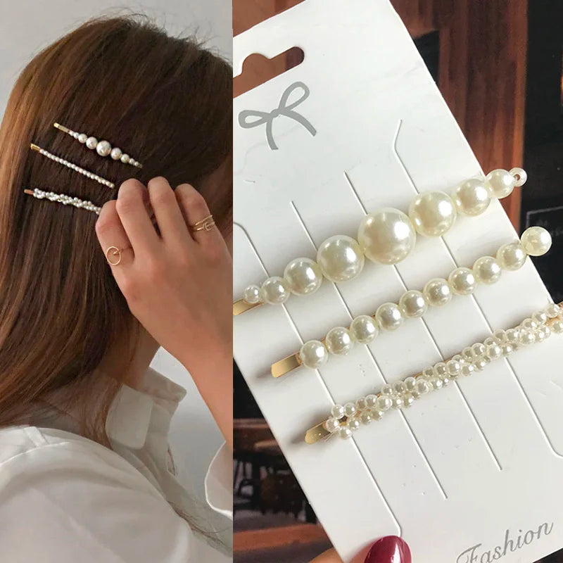 1 Set Flower Pearl Hair Clips For Women Fashion Acrylic Hairpins Hairgrips New Girl Hair Accessories Geometric Barrettes Jewelry