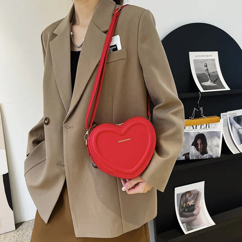 Fashion Heart Shaped Candy Color Small Shoulde Sling Bag For Girl PU Leather Zipper Women Casual Crossbody Bag