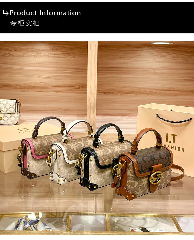 New minimalist and fashionable small handbag, contrasting color women's bag, high-end carriage crossbody bag, portable box bag