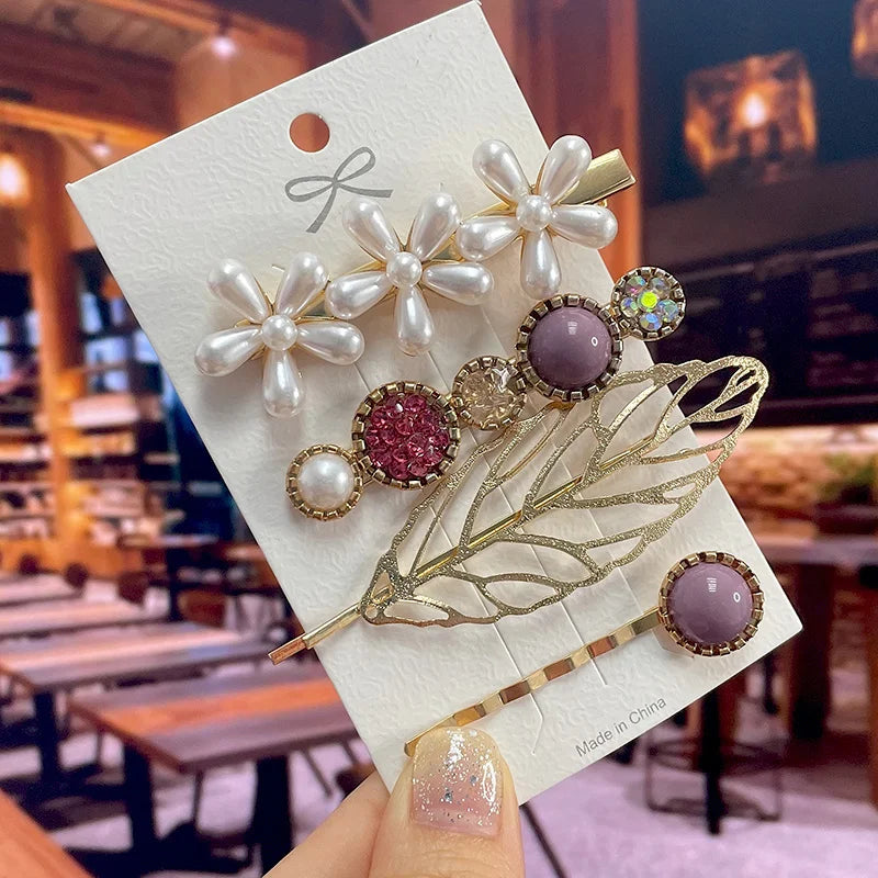 2022 Pearl Crystal Acrylic Hair Clips Set for Women Retro Geometric Barrettes Hairpin Girl Hair Accessories Fashion Jewelry