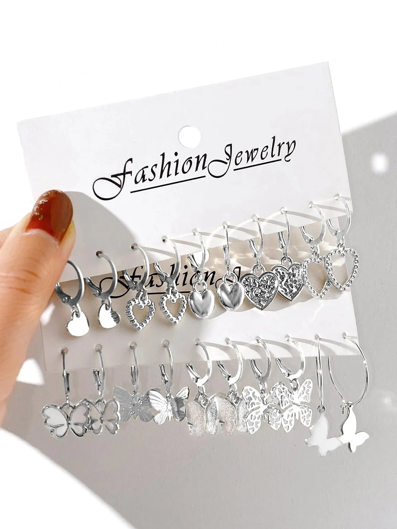10pcs Women Earrings New Creative Simple Fashion Temperament Hollowed-out Butterfly Love Earrings Gold-color Earrings