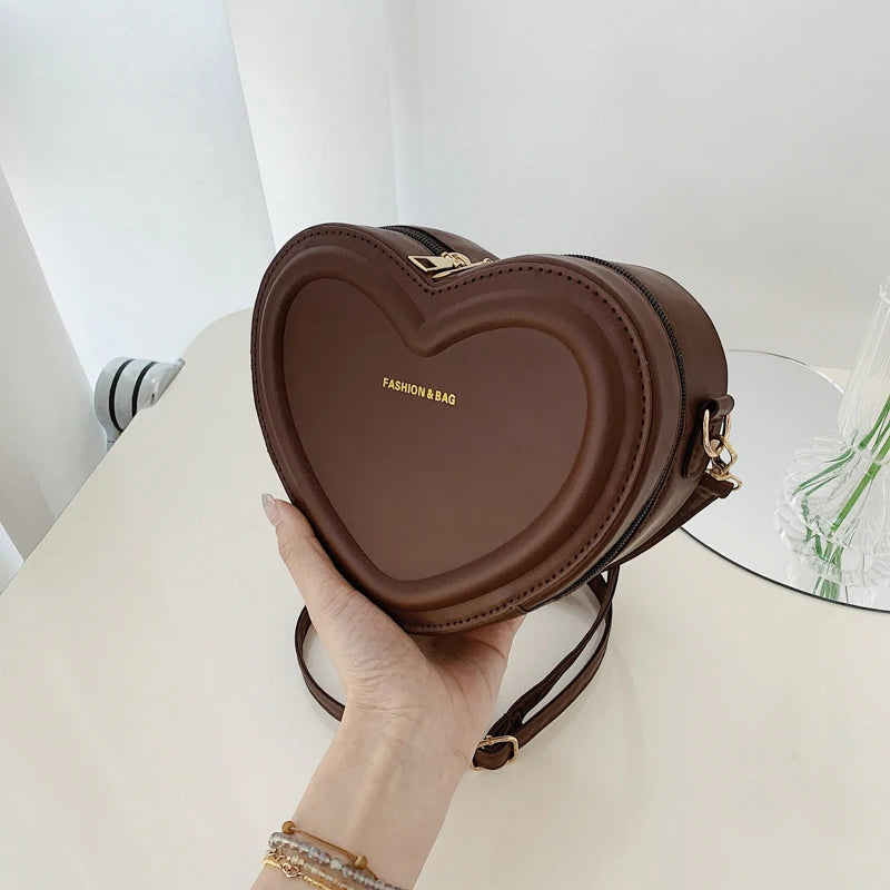 Fashion Heart Shaped Candy Color Small Shoulde Sling Bag For Girl PU Leather Zipper Women Casual Crossbody Bag