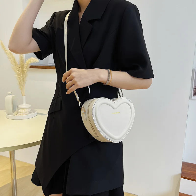 Fashion Heart Shaped Candy Color Small Shoulde Sling Bag For Girl PU Leather Zipper Women Casual Crossbody Bag