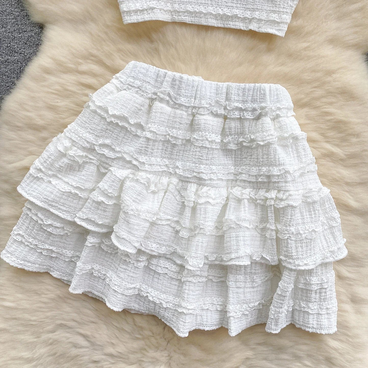 2024 Sweet Ruched Two Pieces Sets V Neck Strap Crop Tops+Short Pleated Skirt Women Korean Style Chic Summer Beachwear Suits