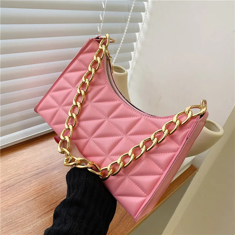 Women'S Shoulder Bag New Solid Color Trend Underarm Bag Chain Handbag Female Fashion Texture Shopping Bag