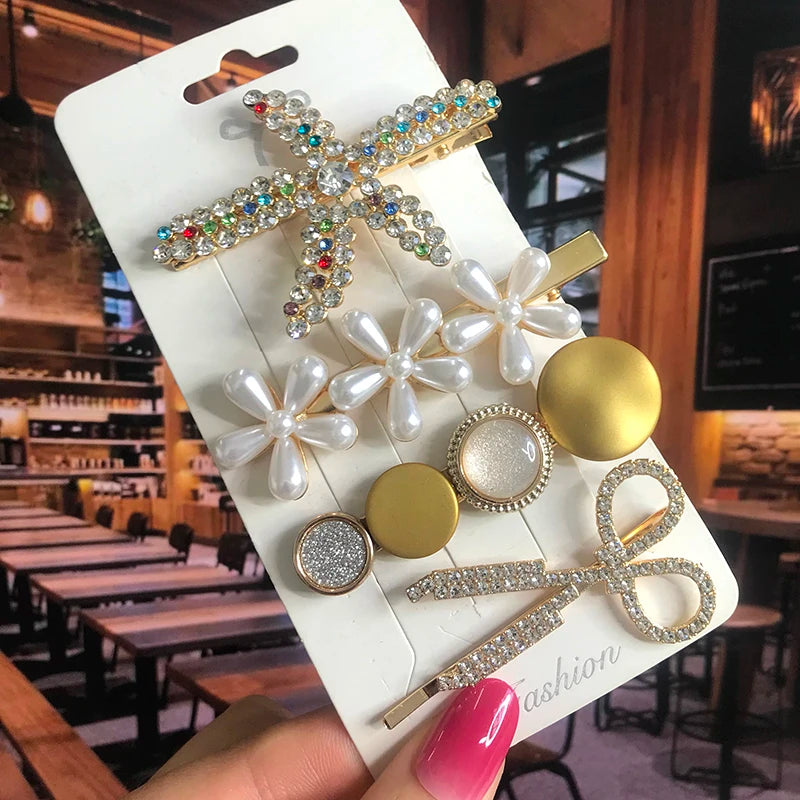 2022 Pearl Crystal Acrylic Hair Clips Set for Women Retro Geometric Barrettes Hairpin Girl Hair Accessories Fashion Jewelry