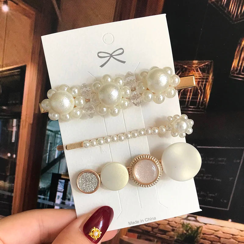 1 Set Flower Pearl Hair Clips For Women Fashion Acrylic Hairpins Hairgrips New Girl Hair Accessories Geometric Barrettes Jewelry