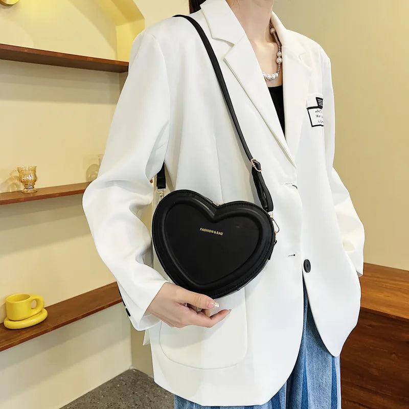 Fashion Heart Shaped Candy Color Small Shoulde Sling Bag For Girl PU Leather Zipper Women Casual Crossbody Bag