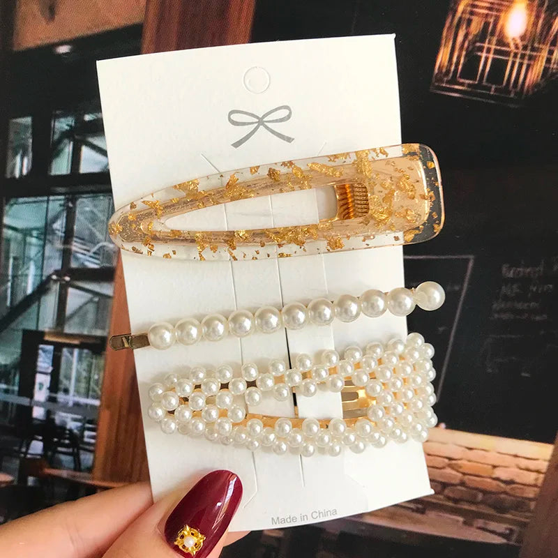 1 Set Flower Pearl Hair Clips For Women Fashion Acrylic Hairpins Hairgrips New Girl Hair Accessories Geometric Barrettes Jewelry