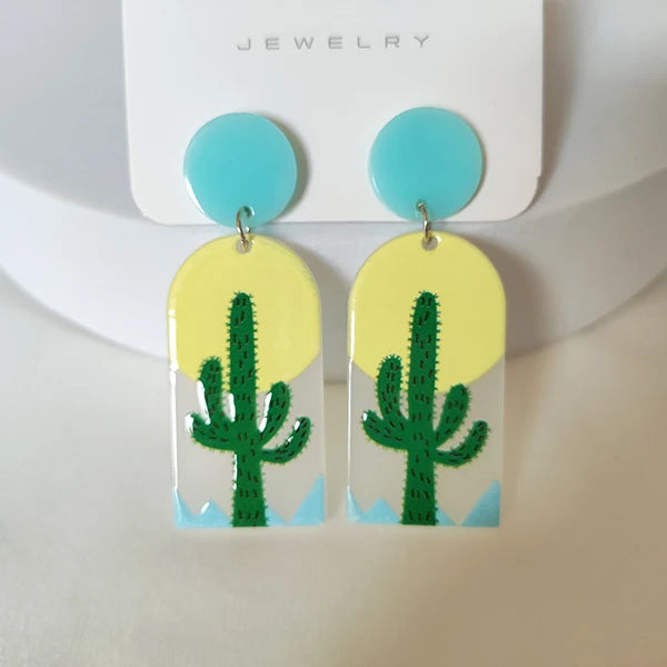 2024 New Spring Colorful Flower Earrings For Women Aesthetic Cactus Plant Acrylic Drop Dangle Earrings Designer Jewelry