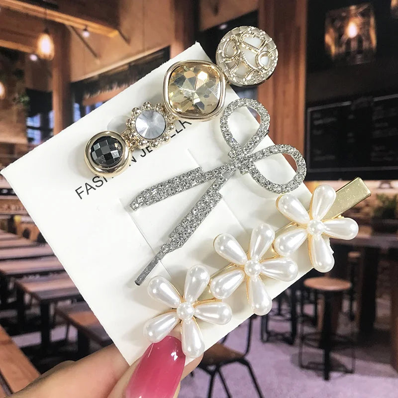 2022 Pearl Crystal Acrylic Hair Clips Set for Women Retro Geometric Barrettes Hairpin Girl Hair Accessories Fashion Jewelry