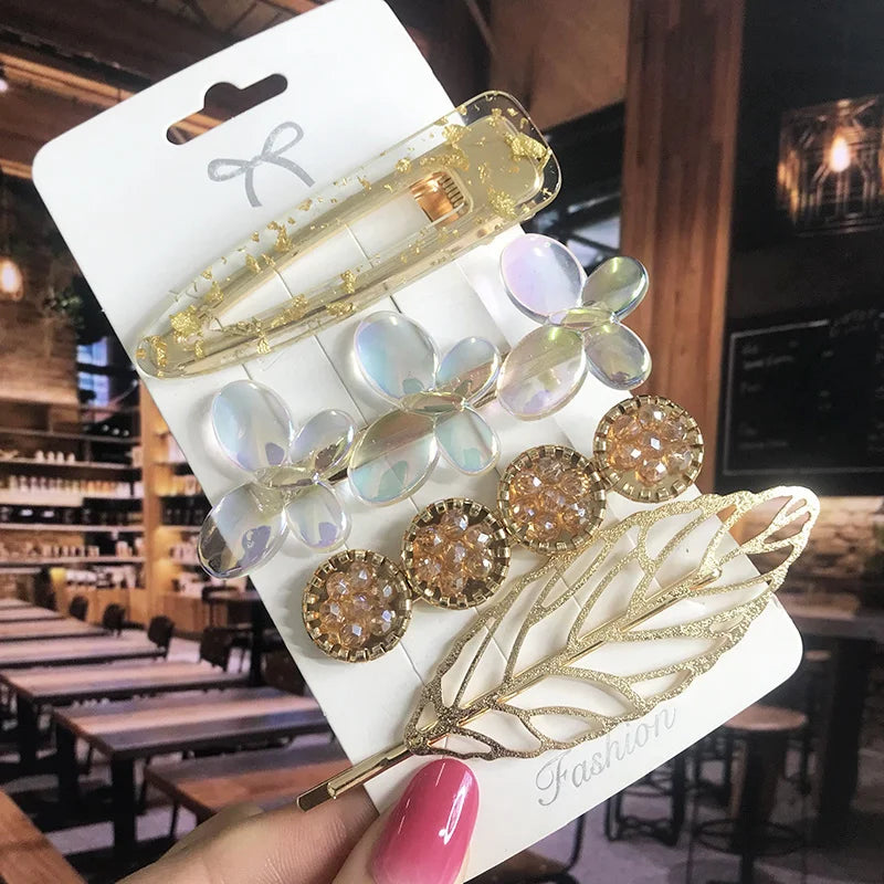 2022 Pearl Crystal Acrylic Hair Clips Set for Women Retro Geometric Barrettes Hairpin Girl Hair Accessories Fashion Jewelry