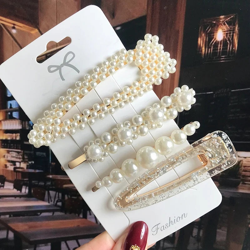 1 Set Flower Pearl Hair Clips For Women Fashion Acrylic Hairpins Hairgrips New Girl Hair Accessories Geometric Barrettes Jewelry